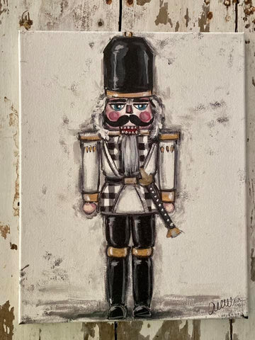 canvas of white and black christmas nutcracker